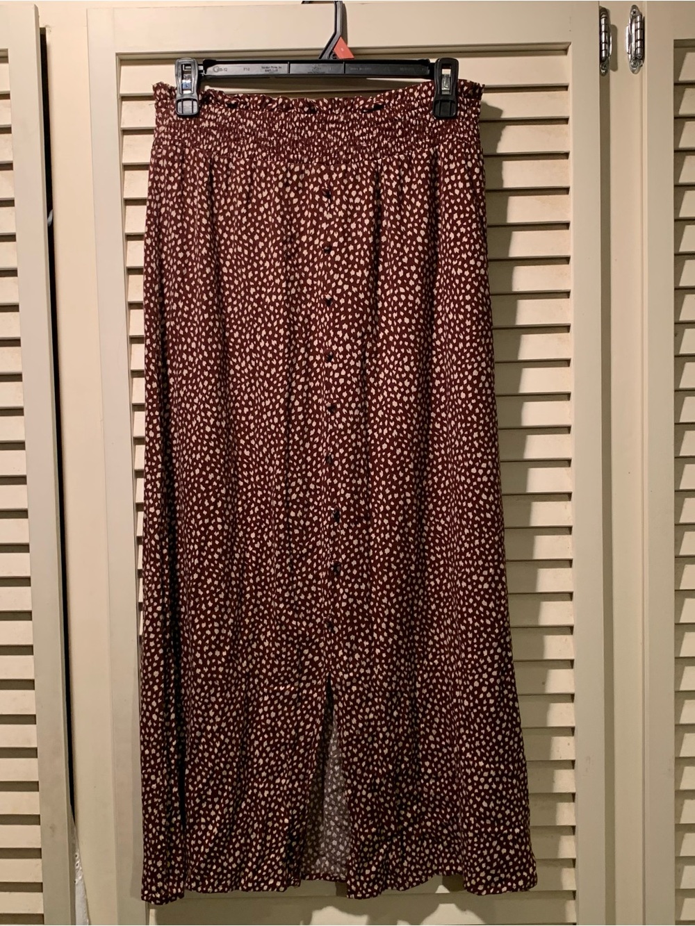 Brown Polka Dot Button-Front Midi Skirt
